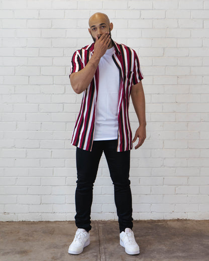 Charlie Button Down - Wine Stripe