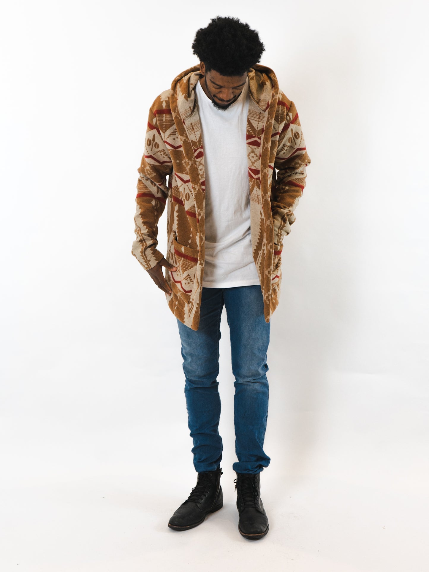 Woodly Cardi - Camel/Red